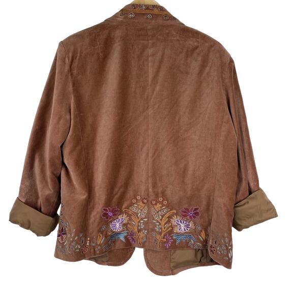 Vintage Saga Velvet Floral Embroidered Blazer Sz 12 Tan Southwestern Boho Retro - Picture 5 of 9
